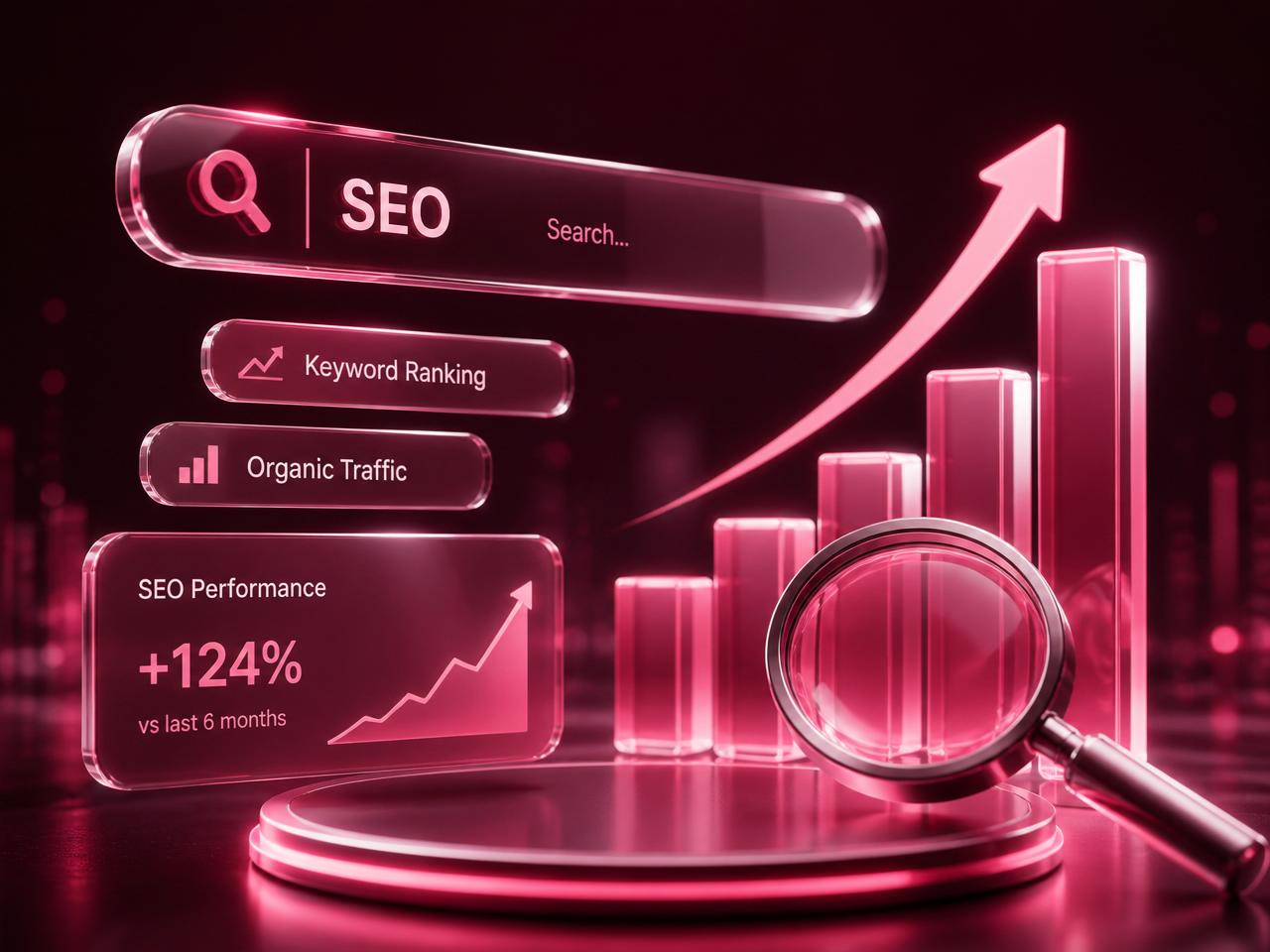 SEO that ranks & converts SEO that ranks & converts — OptimistyAI Search Engine Optimization illustration